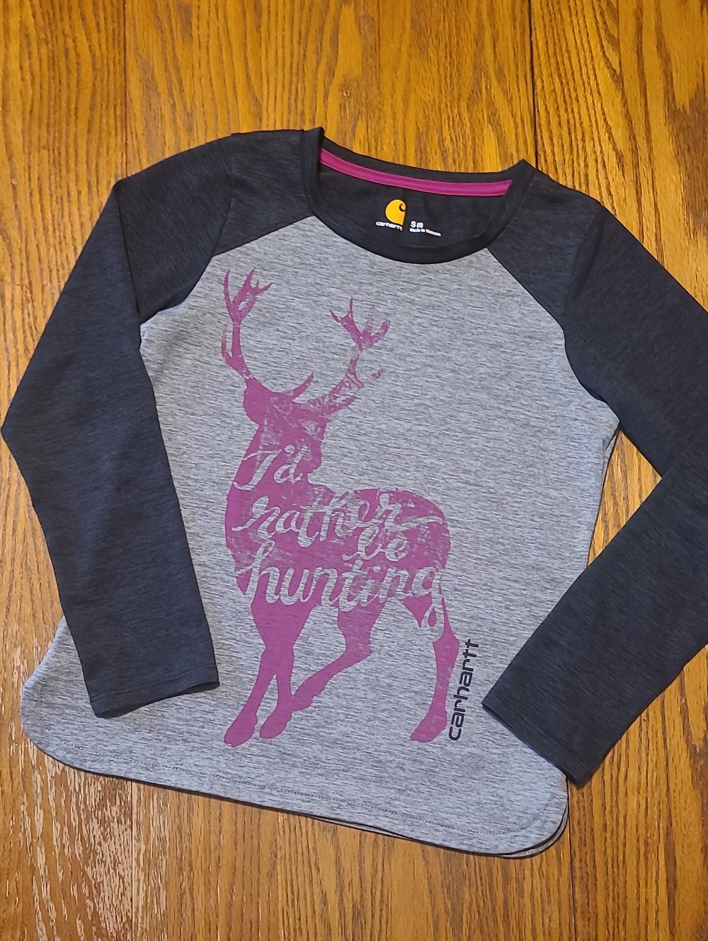 Carhartt Girls Gray Deer Graphic Long-Sleeve Tee - Small